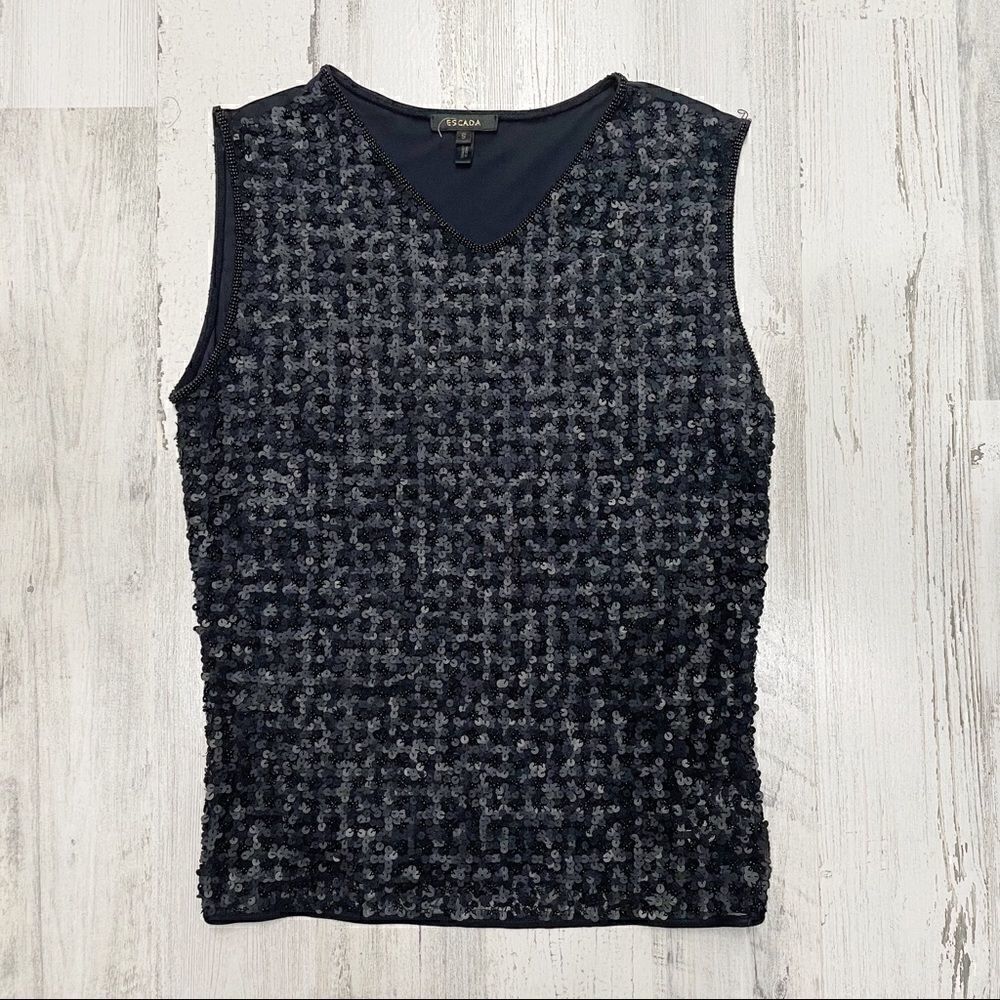 Escada Black Sequin V-Neck Top